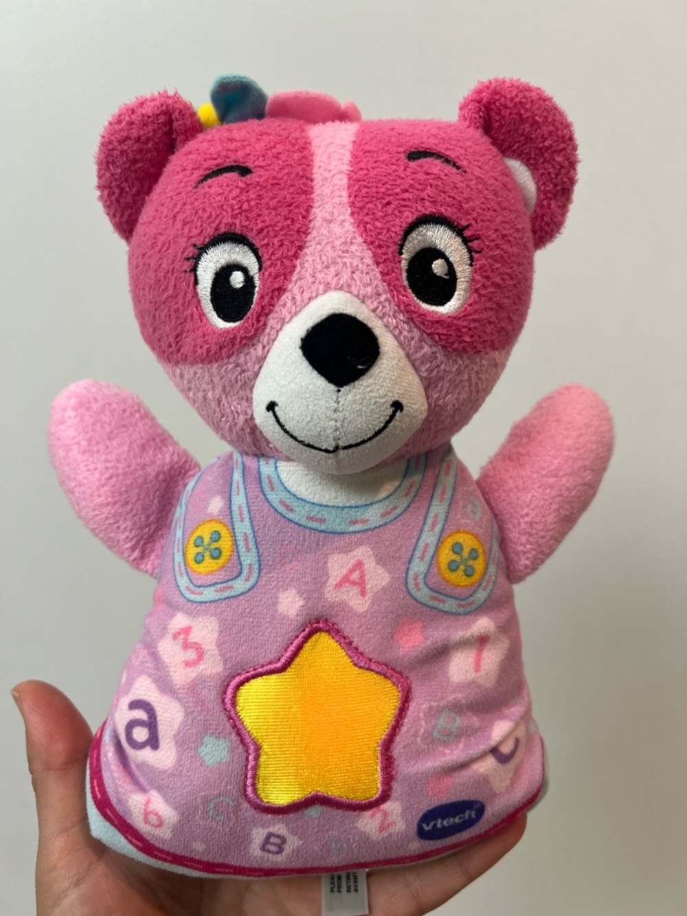 Vintage V-tech Soothing Songs Bear Cub Pink Plush Interactive Bear w/ Star Light